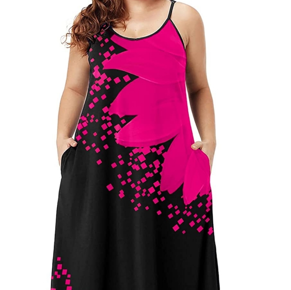 Sleeveless Plus Size Loose Plain Long Maxi Dress with Pockets